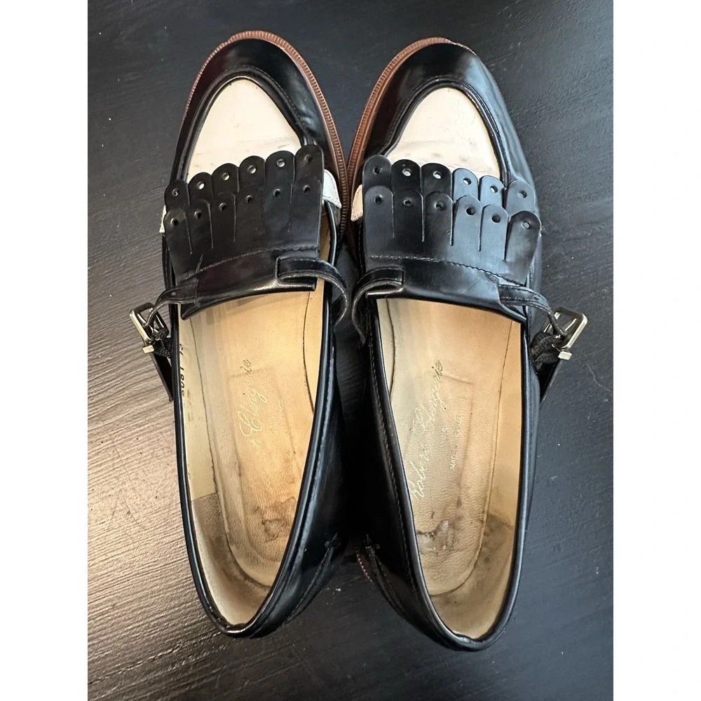 Vtg Robert Clergerie Paris Tassel Black White Patent Leather Shoes Loafers 37 -7